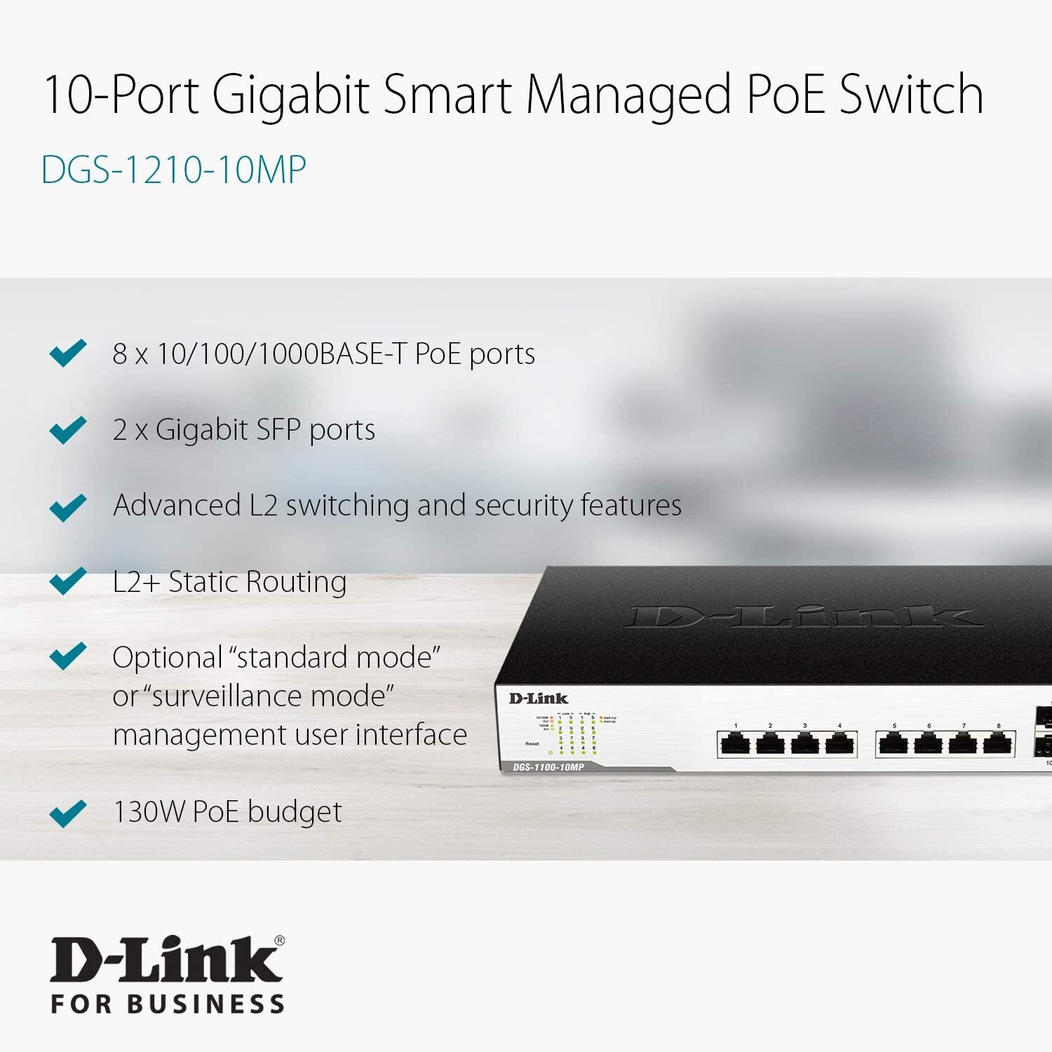 D-Link 10-Port Gigabit Smart Managed PoE+ Switch