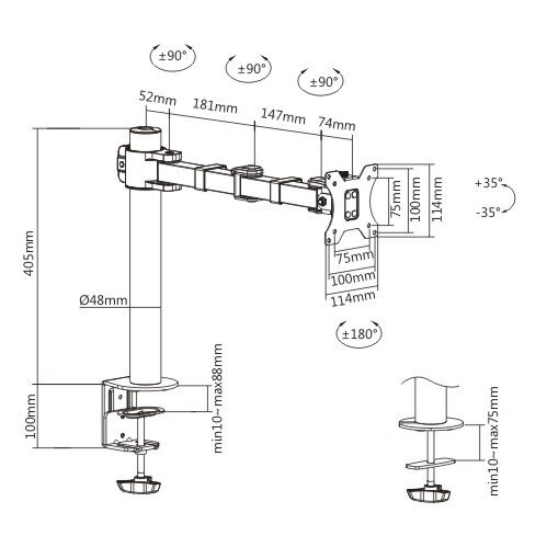 Brateck Single Monitor Affordable Steel Articulating Monitor Arm Fit ...