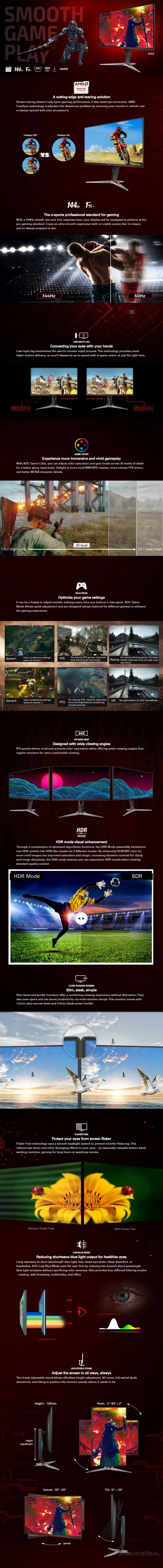 Aoc 24g2 23 8 144hz Full Hd 1ms Hdr Freesync Ips Gaming Monitor 24g2