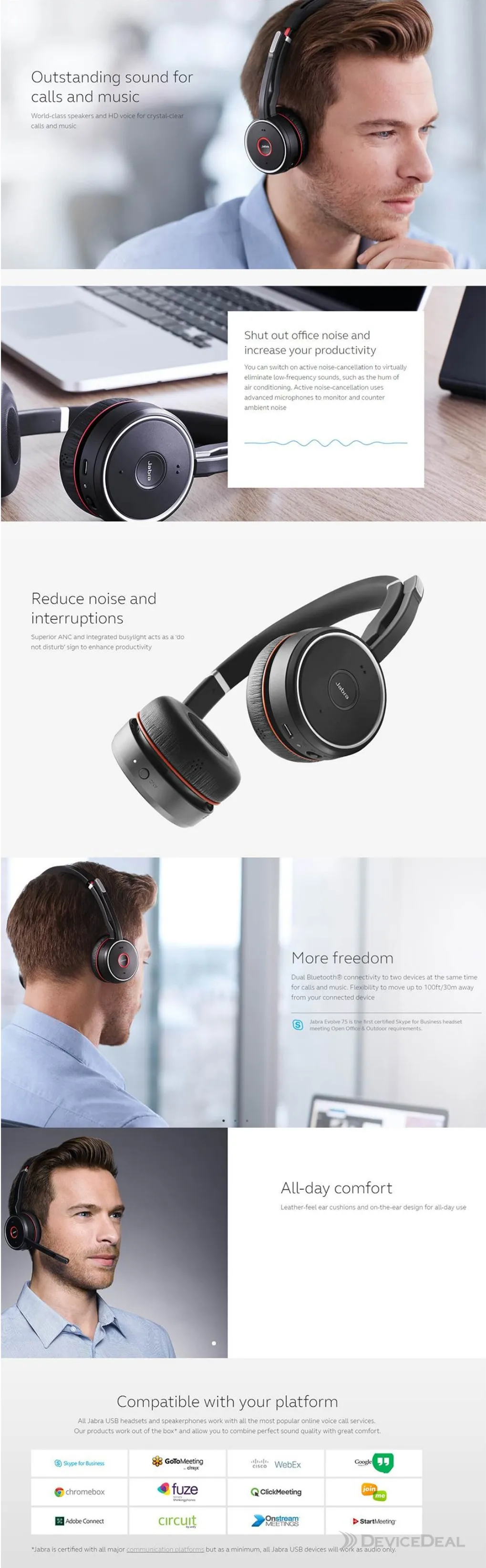 Jabra Evolve 75 UC Wireless Headset with Charging Stand