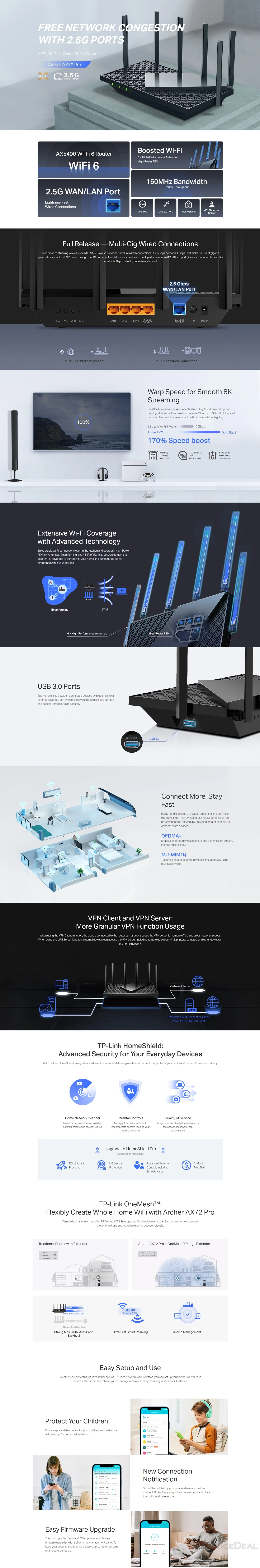 TP-Link Archer AX72 Pro AX5400 Multi-Gigabit WiFi 6 Router | DeviceDeal