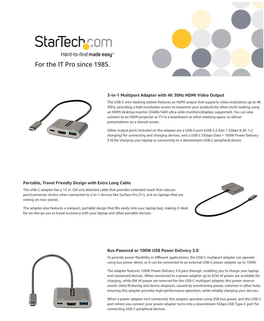 Startech CDP2HDUACP2 USB C Multiport Adapter PD HDMI 4K