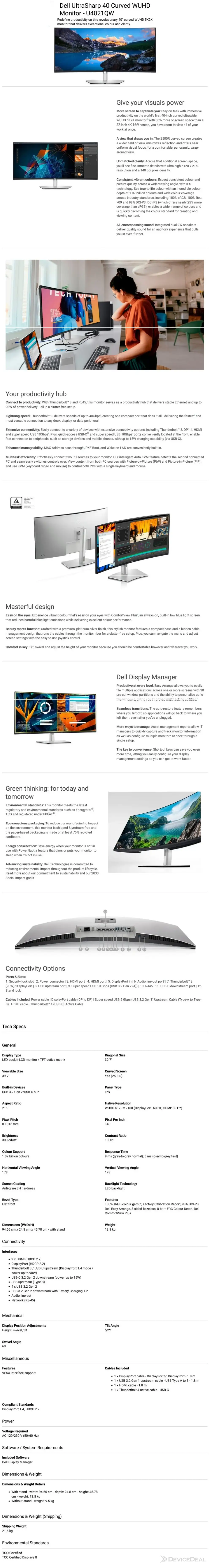 Dell U Qw Ultrasharp Wuhd Curved Ips Monitor Devicedeal