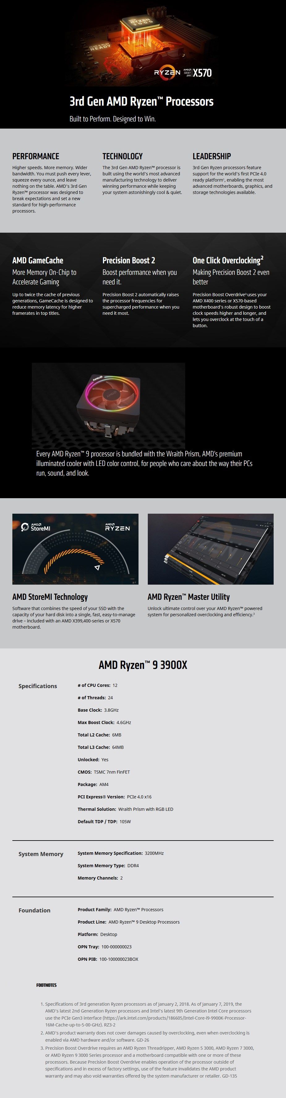 AMD Ryzen 9 3900X 12 Core Socket AM4 3.8GHz CPU Processor ...