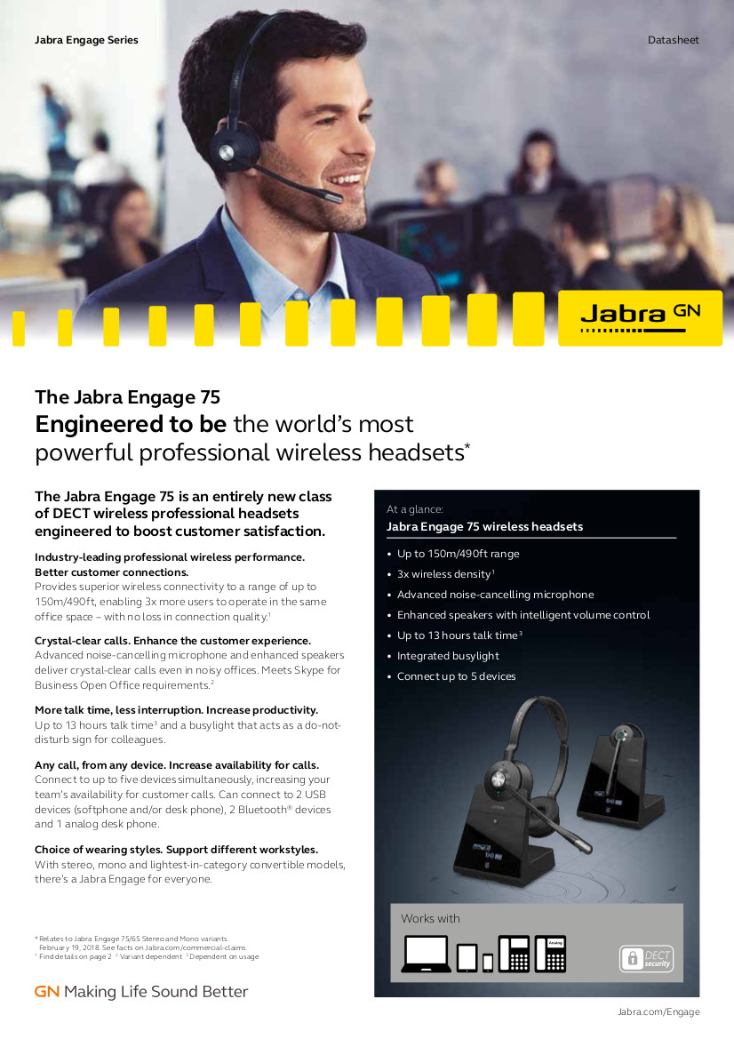 Jabra 9556-583-117 Engage 75 Mono Wireless Headset