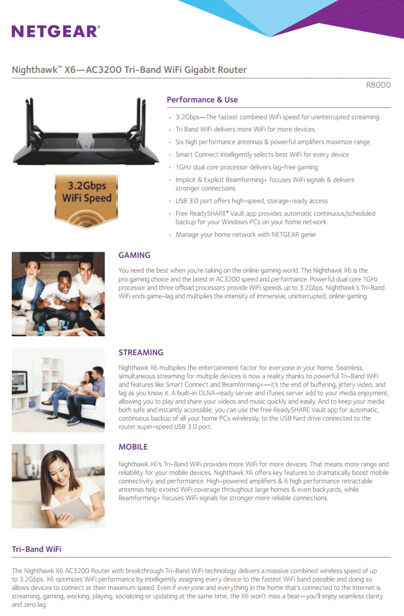 Netgear R8000 Nighthawk X6 Tri-Band Wireless AC3200 Router