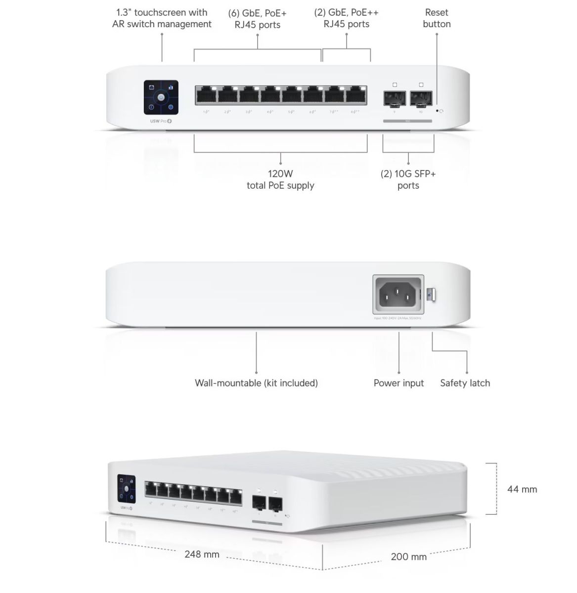 Ubiquiti USW-PRO-8-POE UniFi 8-port, Layer 3 switch with PoE+ and PoE++ ...